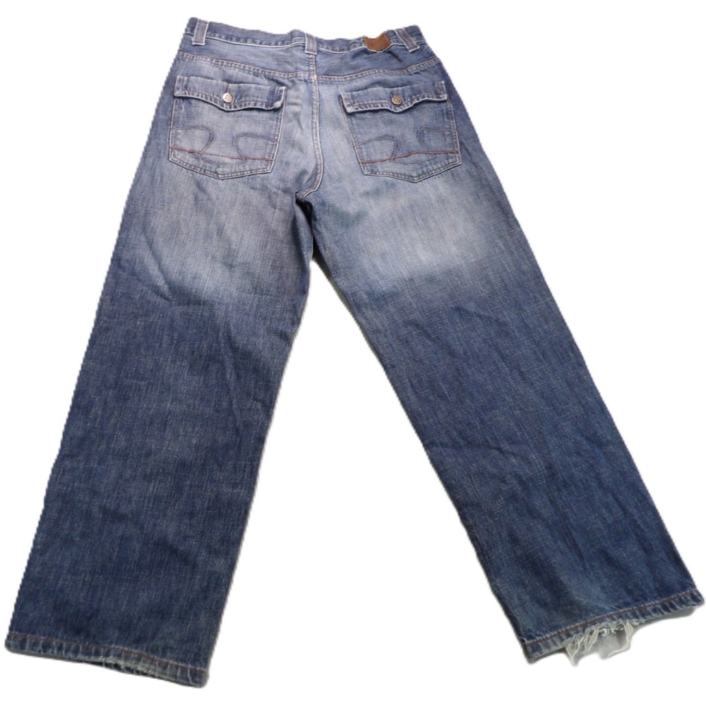 VTG Risk Jean Men W34xL30 Y2K Baggy Wide Leg Cargo Skate Denim Blue Jeans Casual